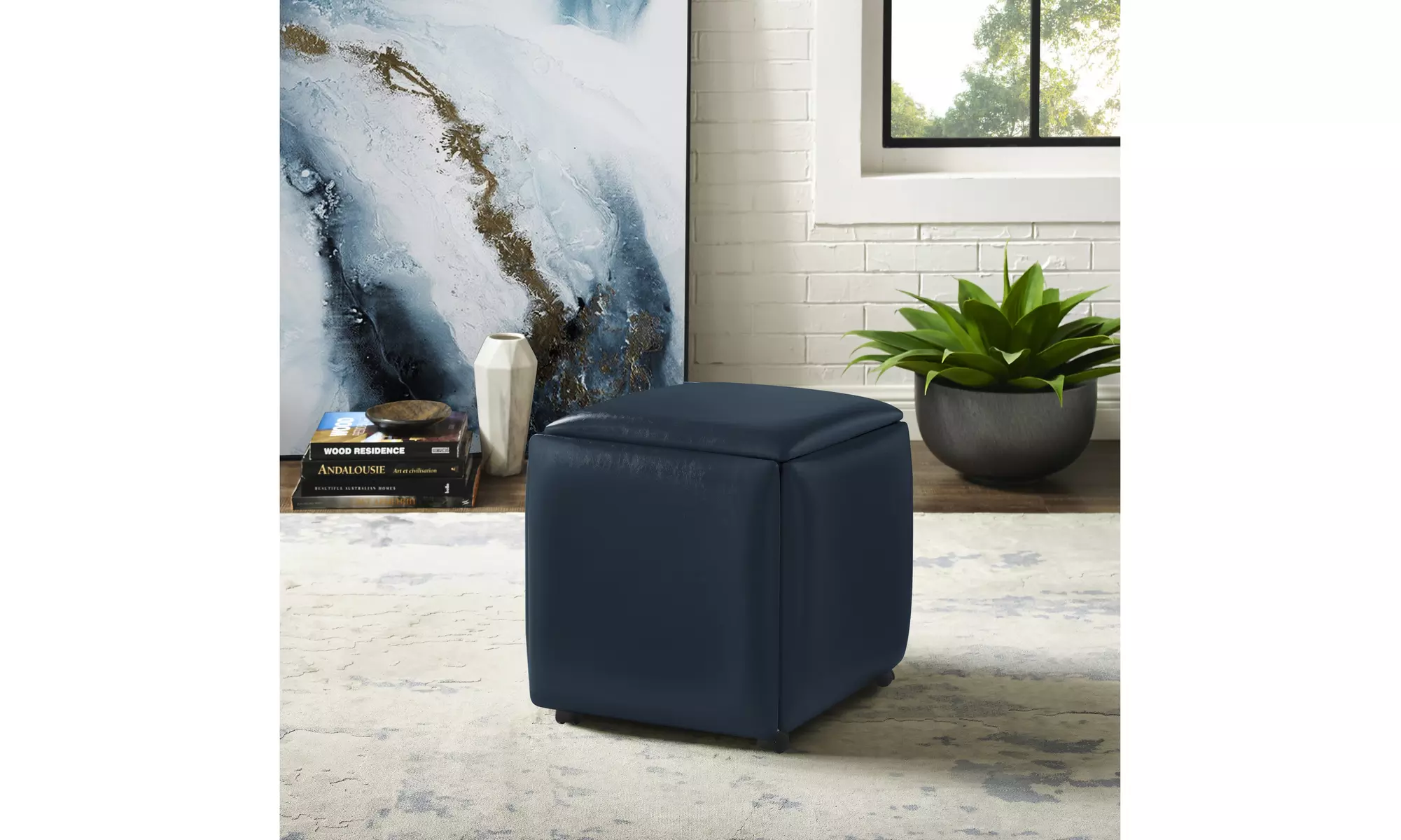 Leather Coleman 5 in 1 Cube Nesting Ottoman (Multiple Colors Available) - Primary Image