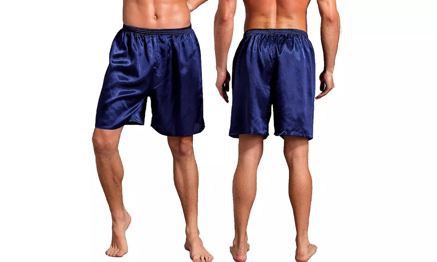 Mens Silk Satin Boxers Shorts with Elastic Waistband Pajama Lounge Shorts (S-XL)
