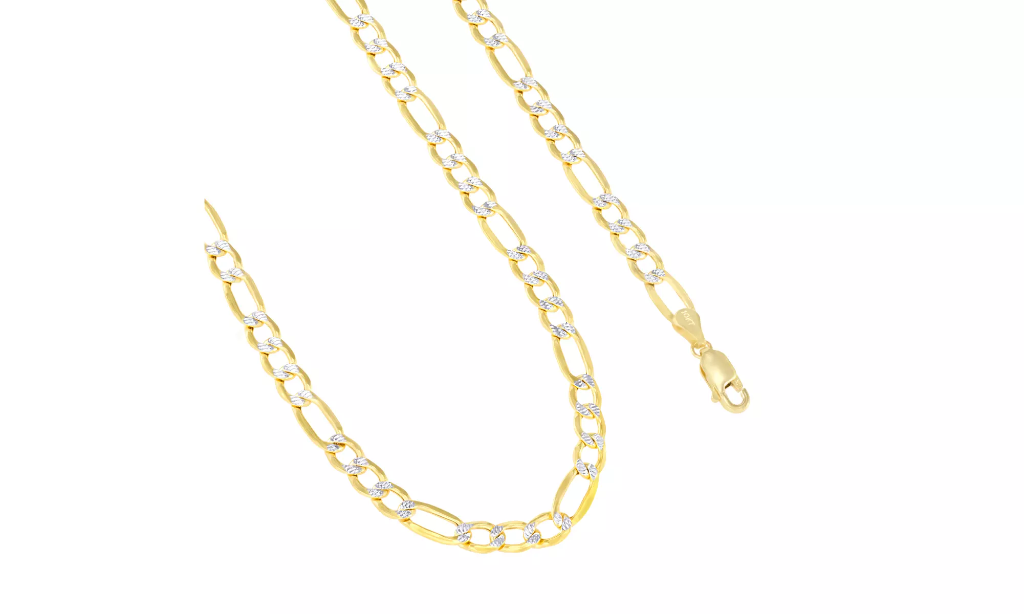 Italian 2 Tone Pave Sterling silver 5MM Figaro chain necklace