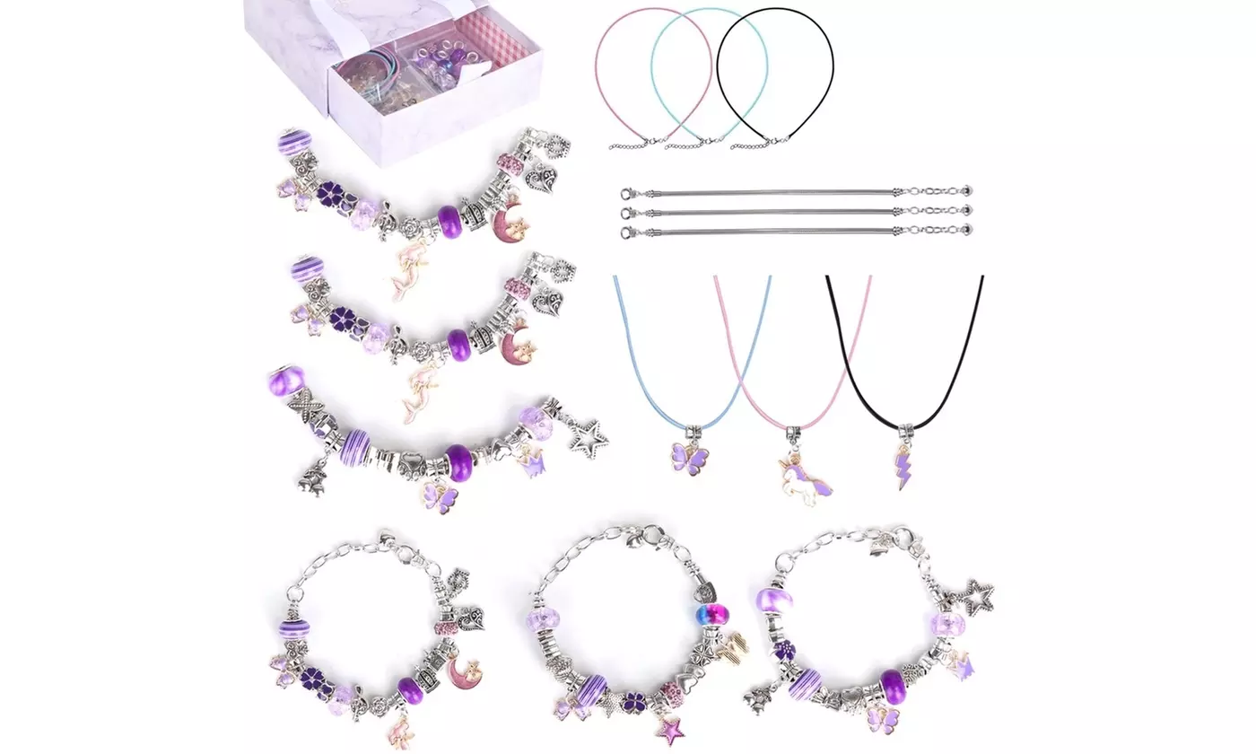  Laromni 66-Piece Charm Bracelet & Necklace Kit for Girls DIY Jewelry Making