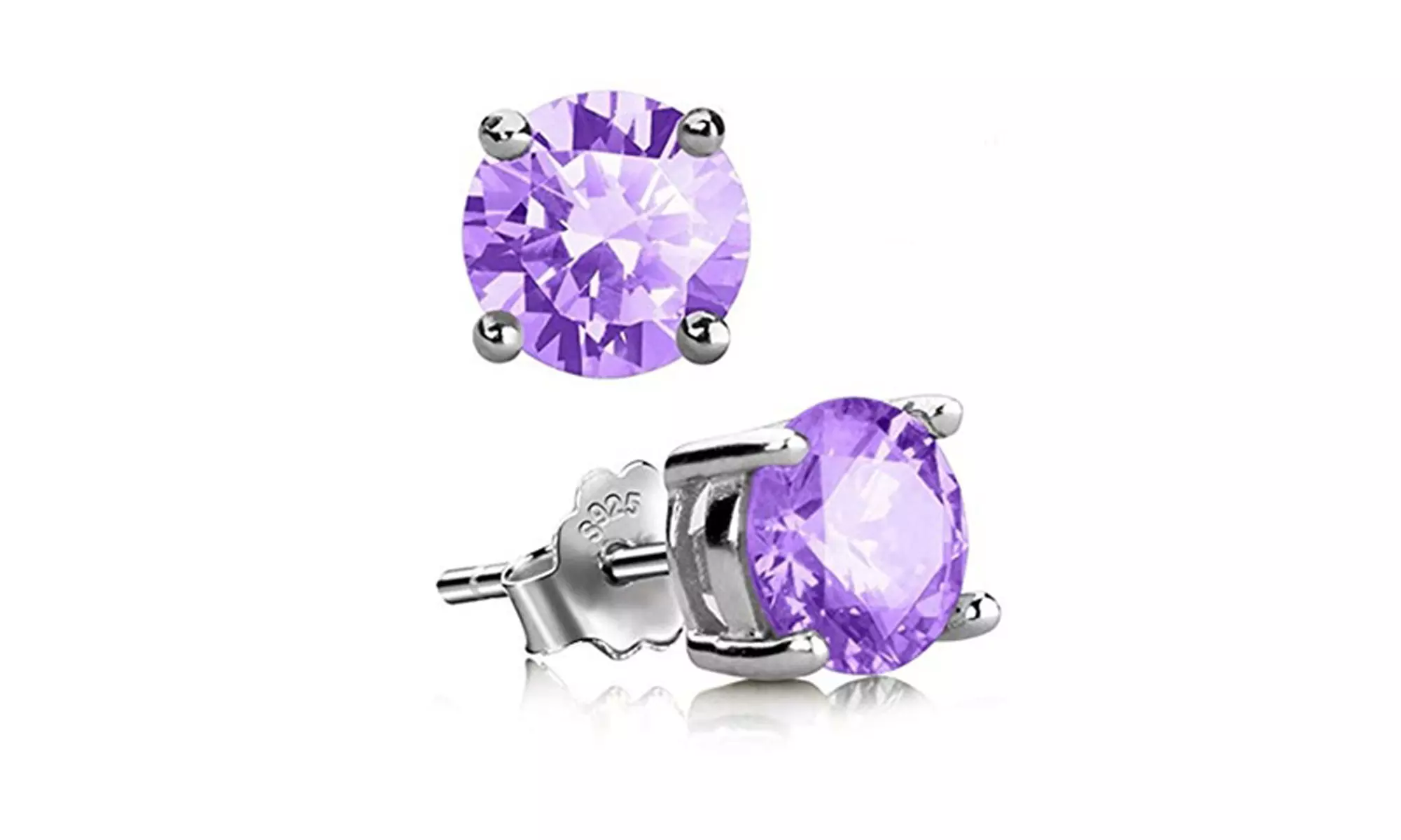 Paris Jewelry White Gold Plated Round 6mm 0.84 Ctt Amethyst Stud Earrings - Second Medium