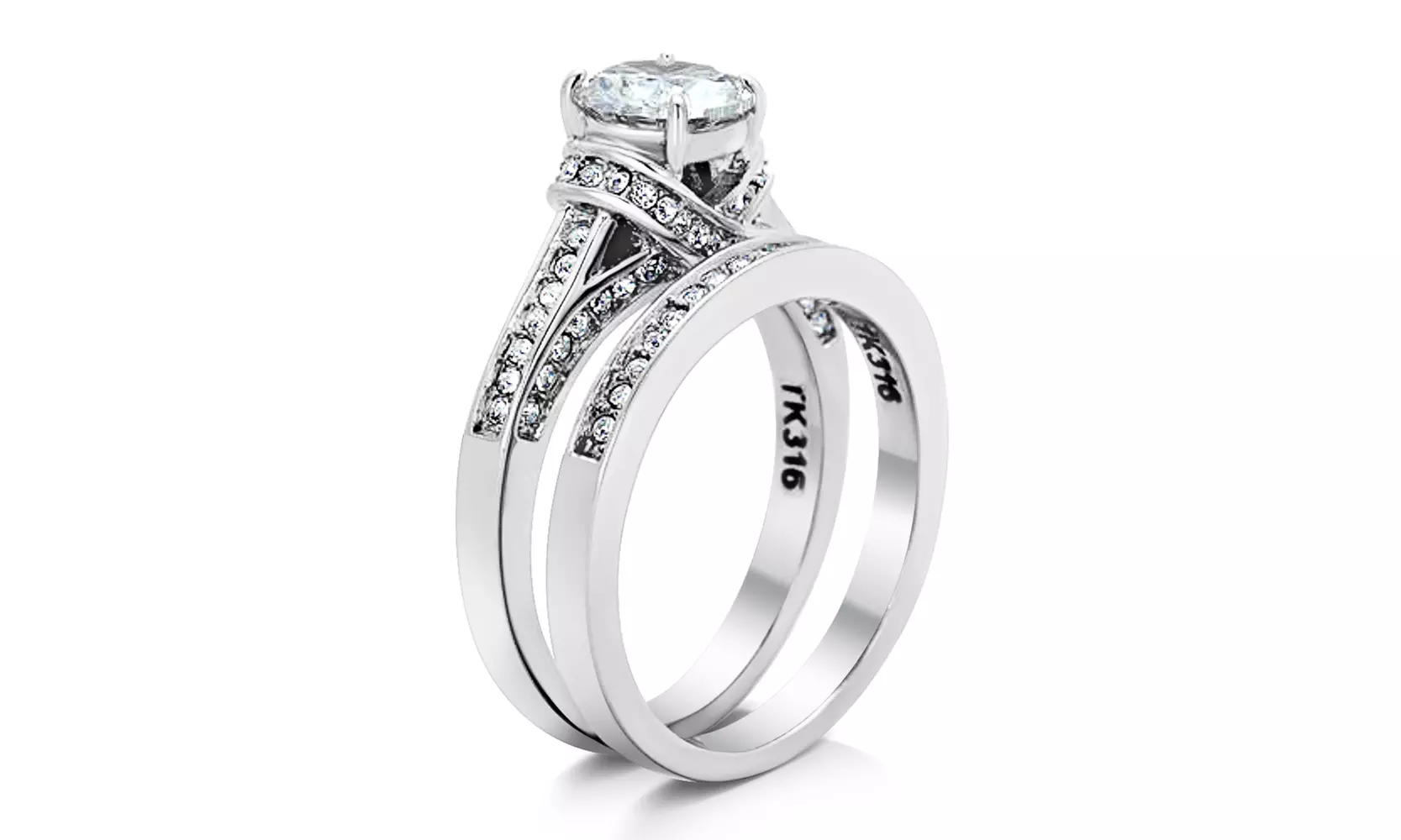Women's 2.75 Ct Round Cubic Zirconia Stainless Steel Wedding Ring Set - Second Medium