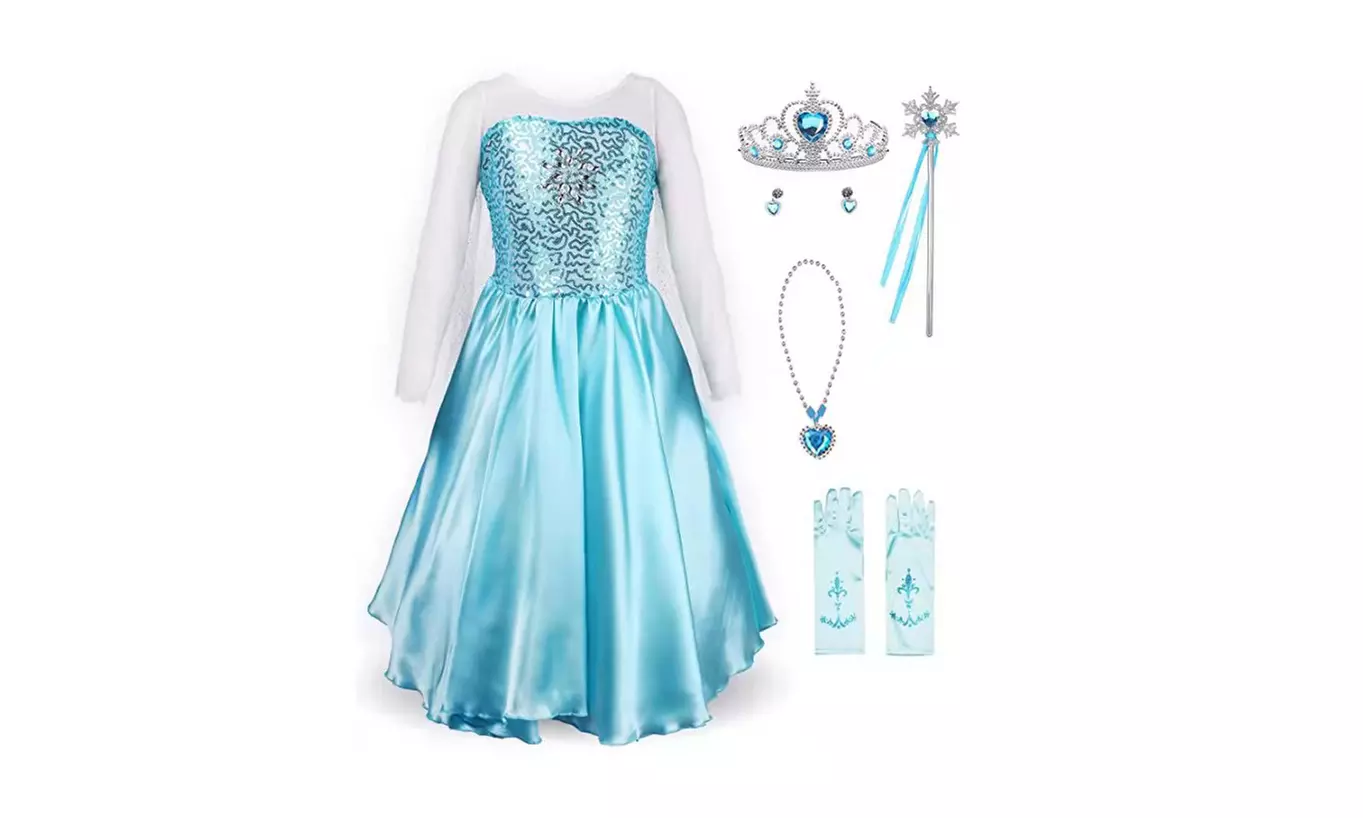 Buscarna Girl's Princess Dress Queen Costume Cosplay Dress Up with Accessories - Primary Image