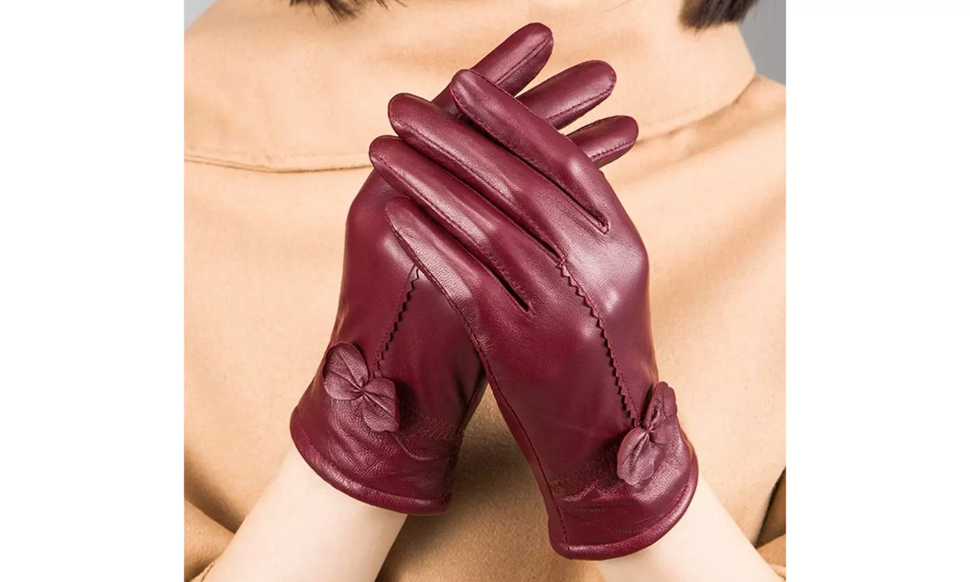Womens Gloves Genuine Leather Solid Winter Warm Driving Thermal Gloves