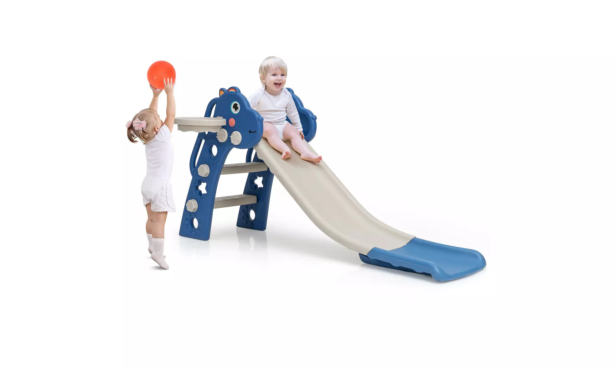 Costway 3 in 1 Kids Slide Baby Play Climber Slide Set w/Basketball Hoop Blue - Primary Image
