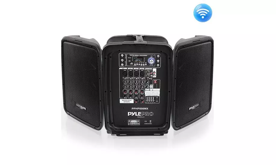Pyle 600 Watt 8-Channel Portable Bluetooth Wireless PA Speaker Amplifier Kit - Primary Image