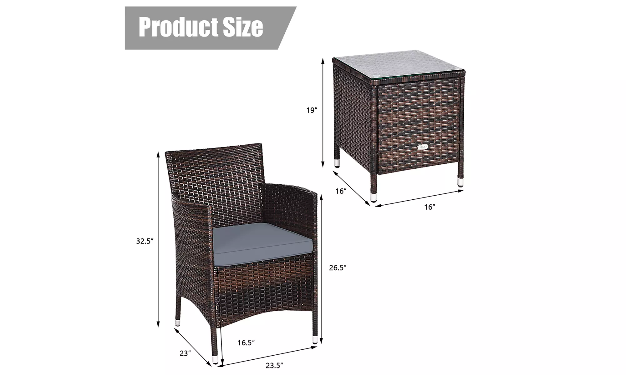 Costway Outdoor 3 PCS PE Rattan Wicker Furniture Sets Chairs Coffee Table Garden