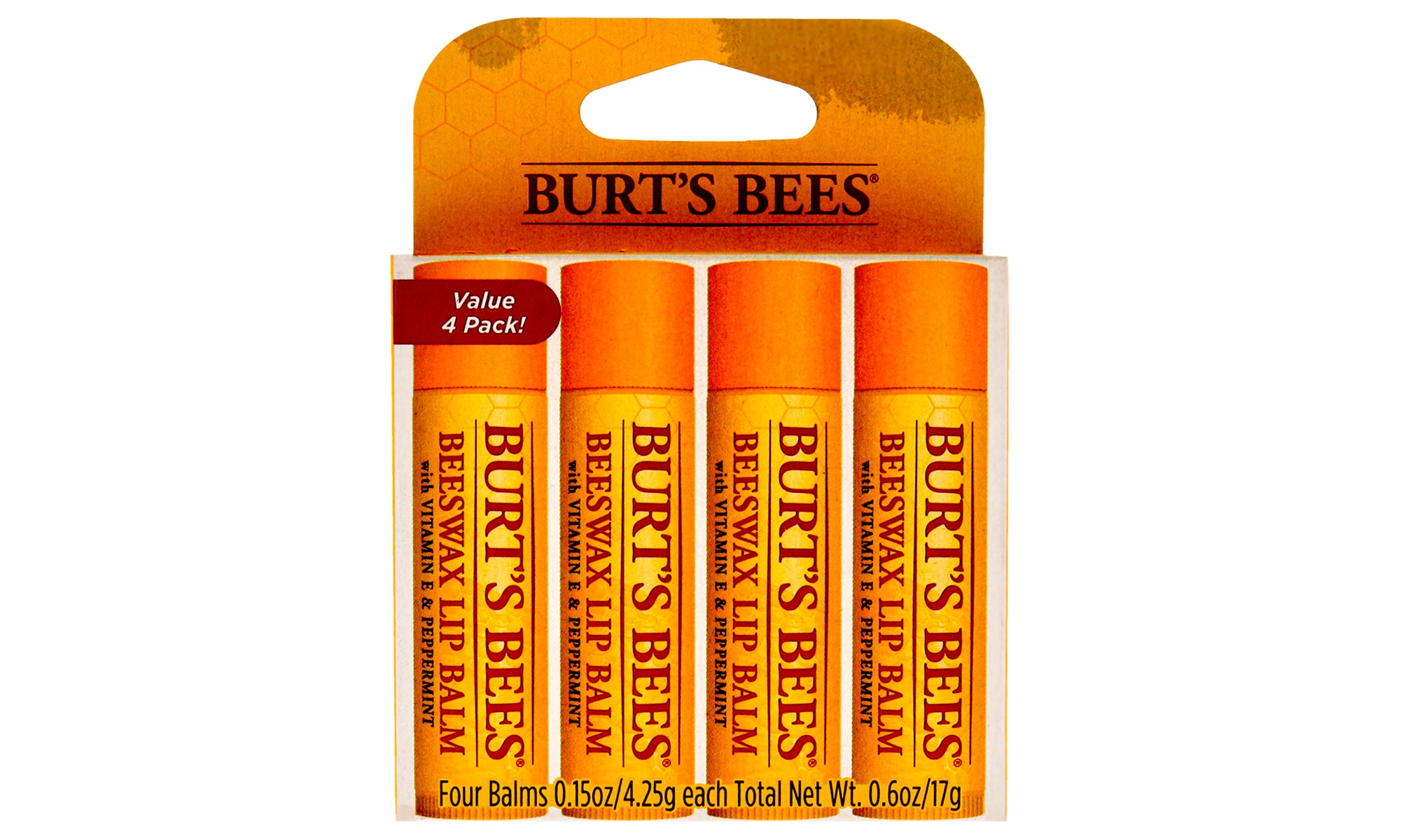 Burts Bees Beeswax Lip Balm Pack for Unisex 4 x 0.15 Oz Lip Balm