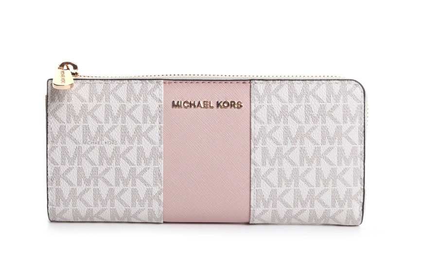 Michael Kors Women's Center Stripe Large Three Quarter Zip Wallet | Groupon