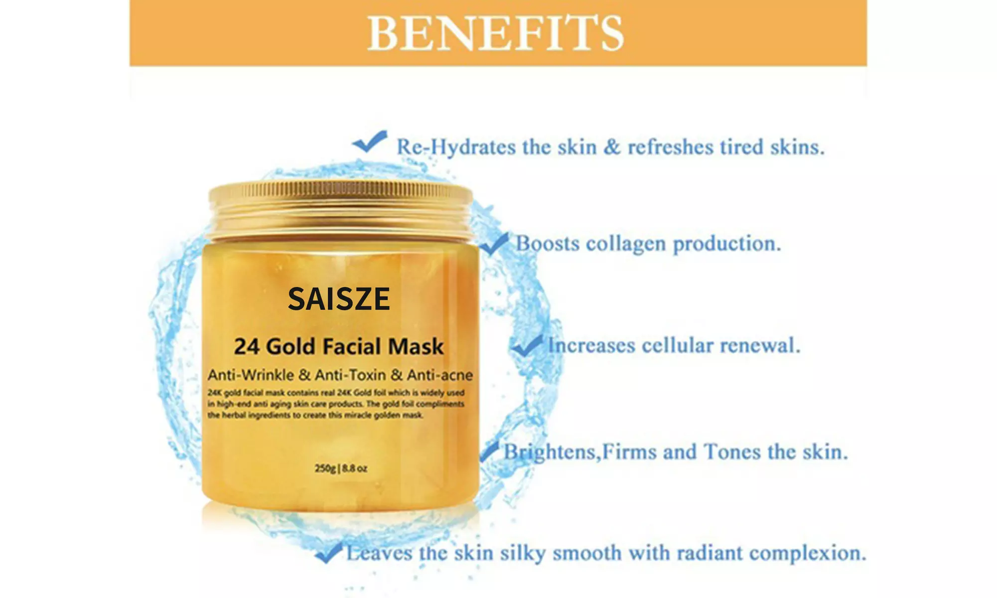 24K Gold Collagen Facial Face Mask Moisture Anti Aging Remove Wrinkle Skin Care