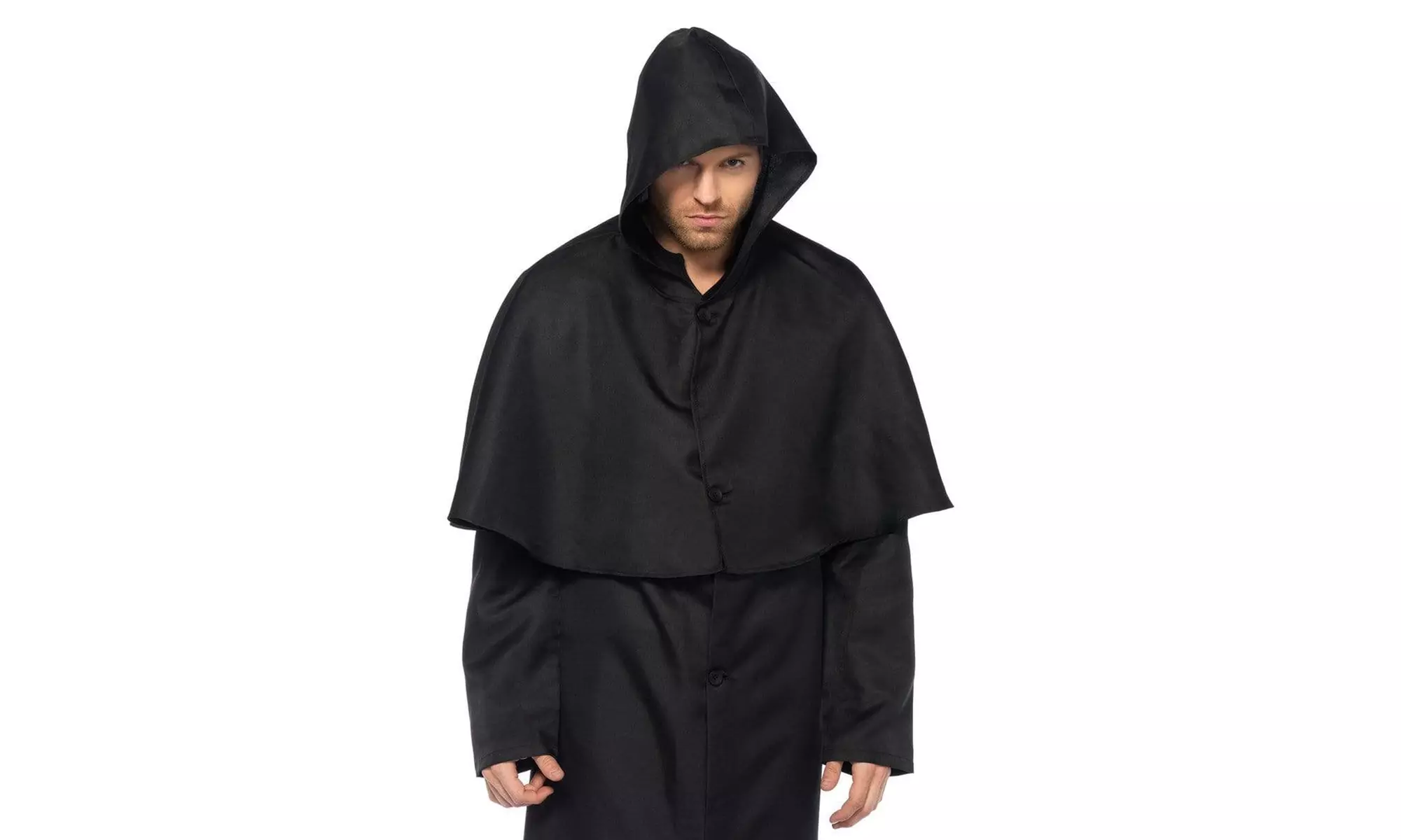 Leg Avenue Men's Plague Doctor Black Hooded Button Front Cloak - Primary Image
