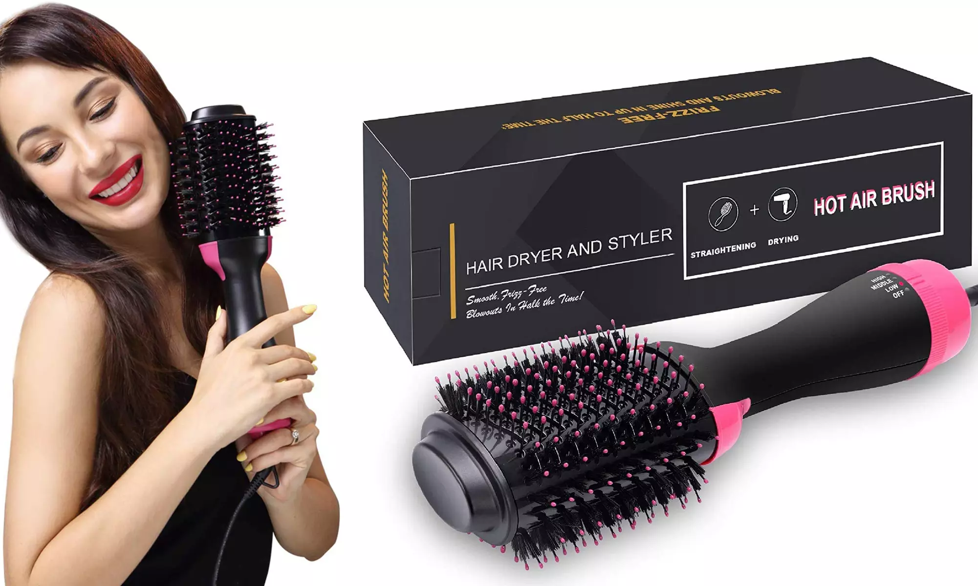 Hair Dryer Brush Hair Dryer Volumizer Hot Air Brush Blow Straightening Curling - Primary Image