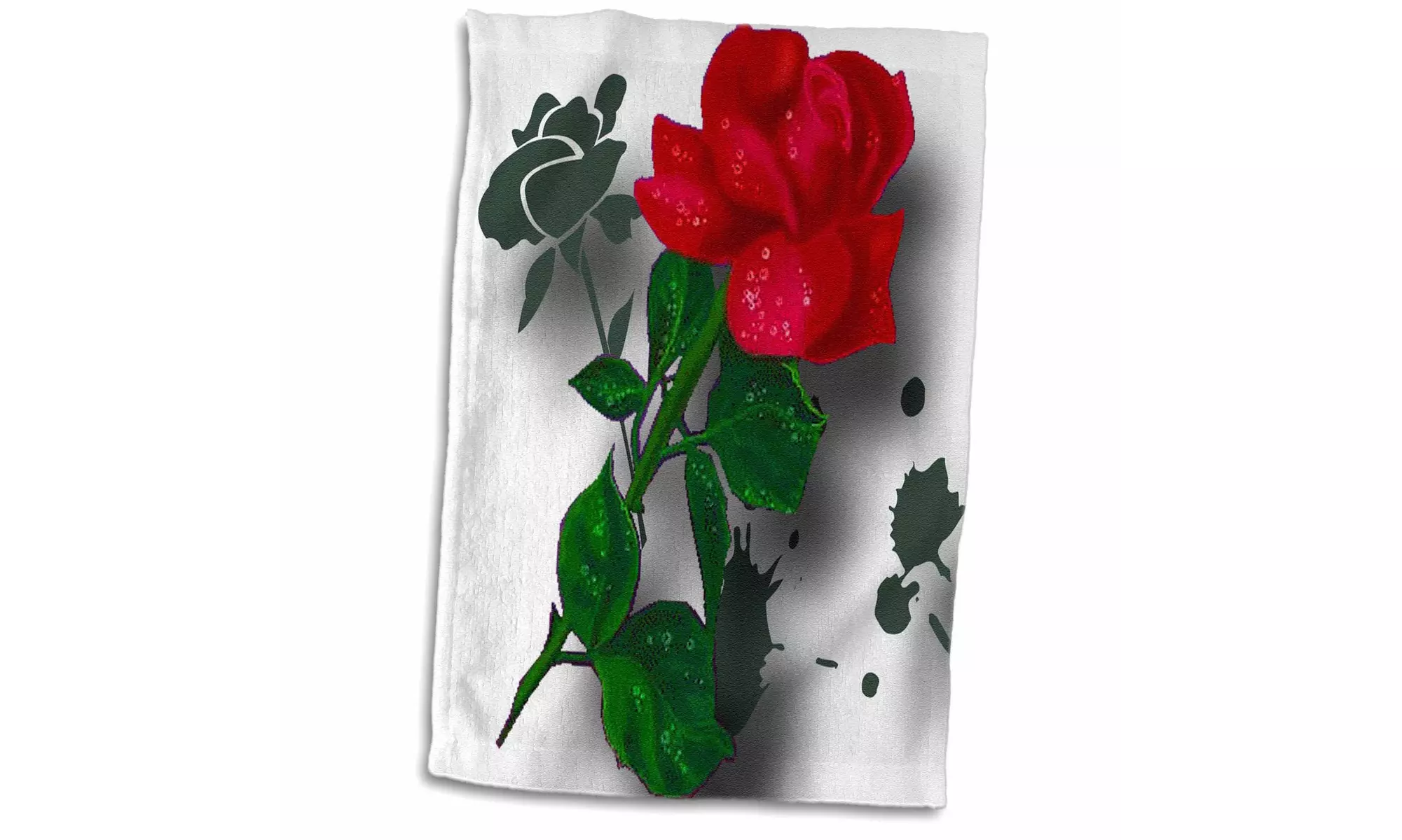  Towel - A long stemmed red rose with dew a grunge tribal background and shadow - Primary Image