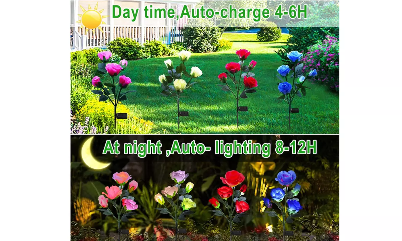 LED Solar 5 Rose Flowers Garden Stake Decor Lights 