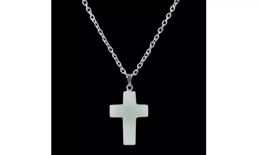 Sterling Silver Plated Created Jade Cross Pendant Necklace - Second Medium