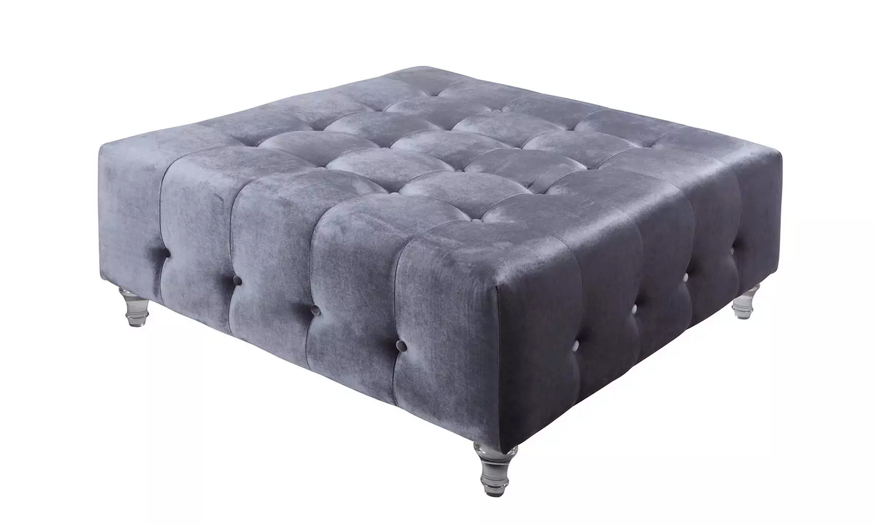 David Velvet Button Tufted Clear Acrylic Legs Ottoman - Second Medium