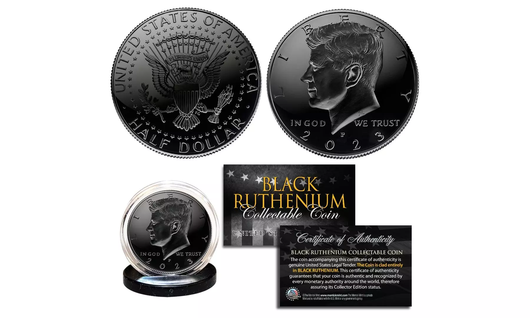 2023 All Black Ruthenium JFK Kennedy Half Dollar U.S. Coin - Choice P or D Mint - Primary Image