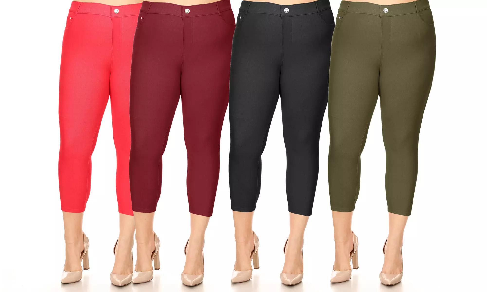 Women's Plus Size Cotton Blend 5-Pocket Skinny Capri Jeggings Pant - Primary Image