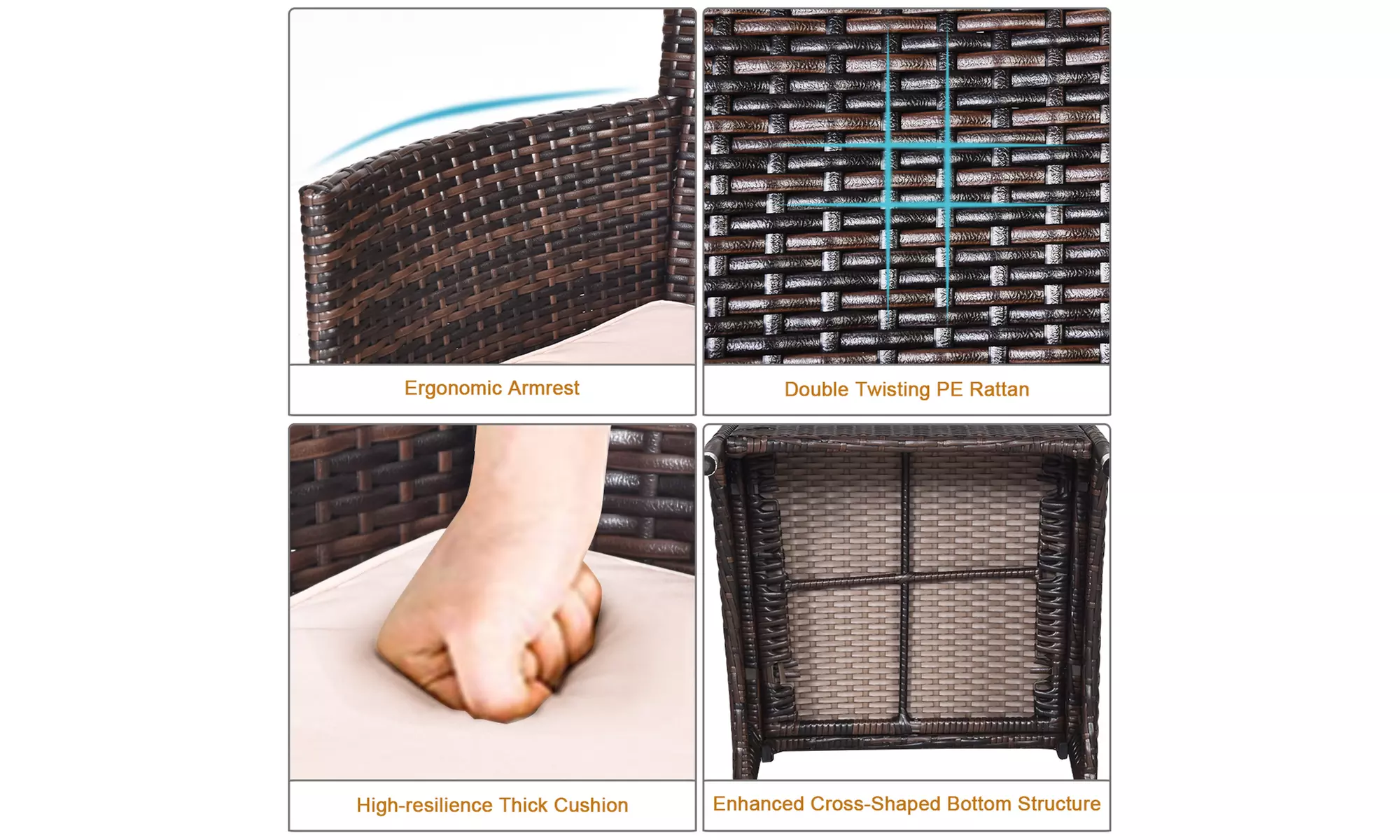 Costway Outdoor 3 PCS PE Rattan Wicker Furniture Sets Chairs Coffee Table Garden
