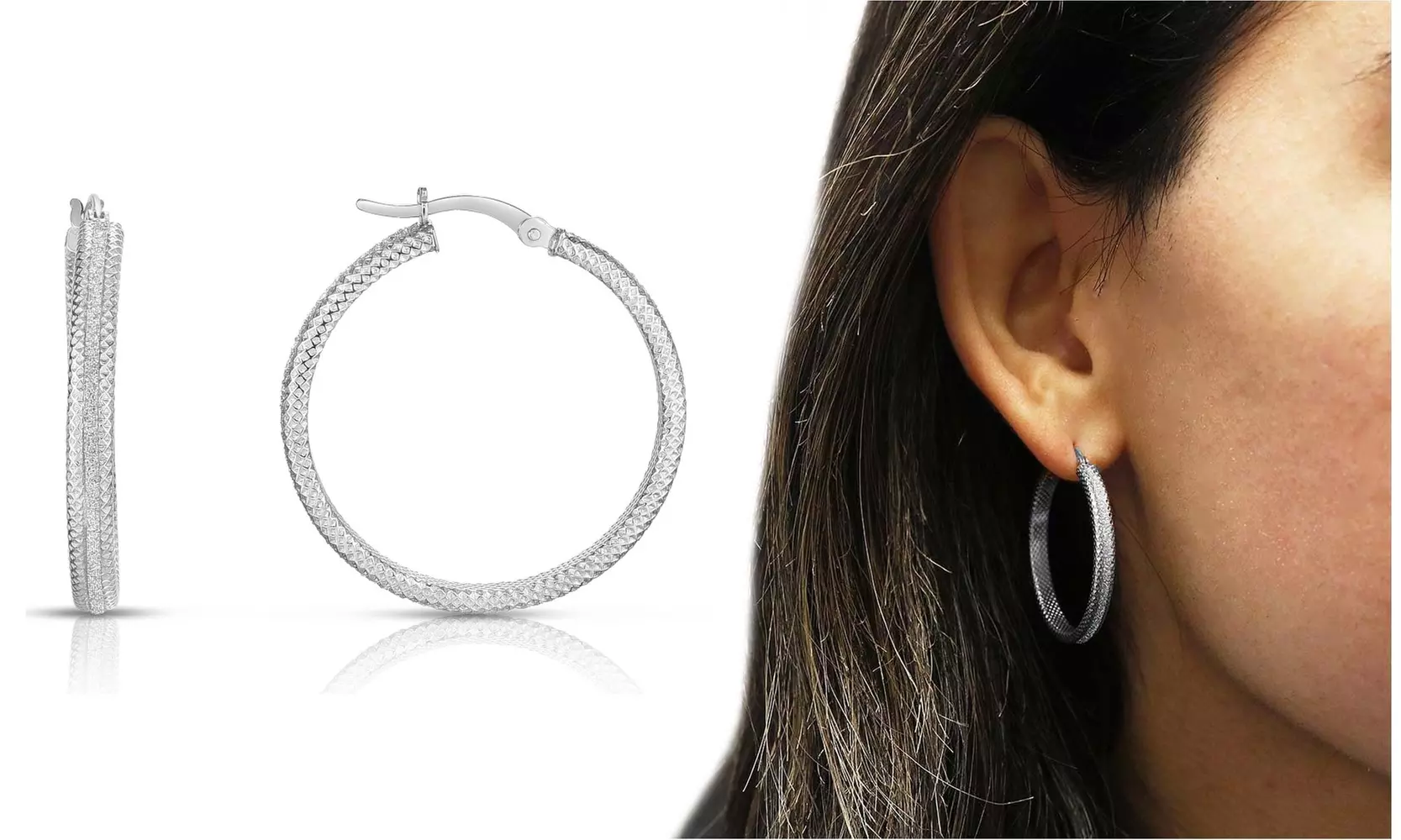 Sterling Silver Diamond Cut Crystal Dust French Lock Hoops 
