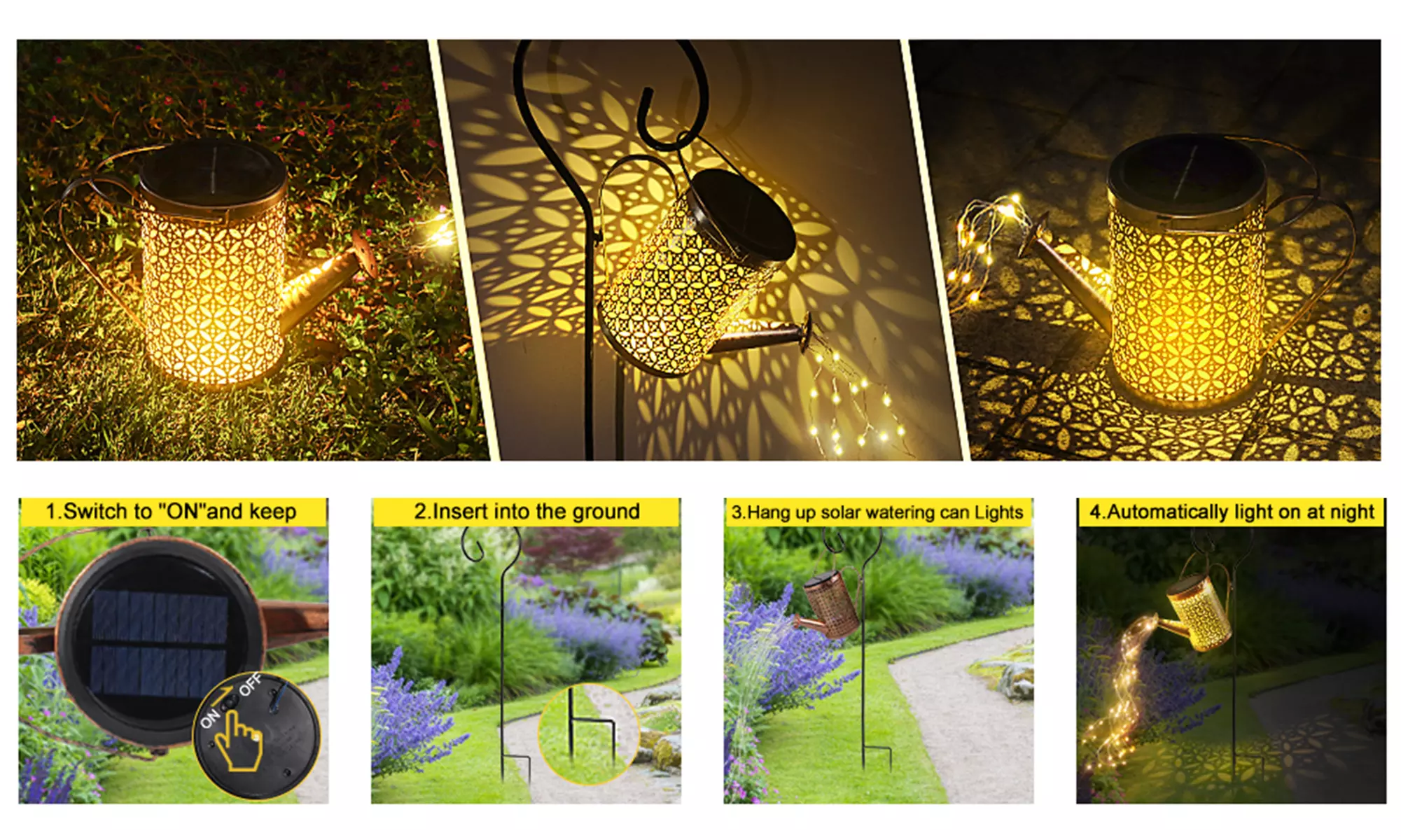 2 Pack Solar Halloween Lights Solar Watering Can Light for Halloween Decorations