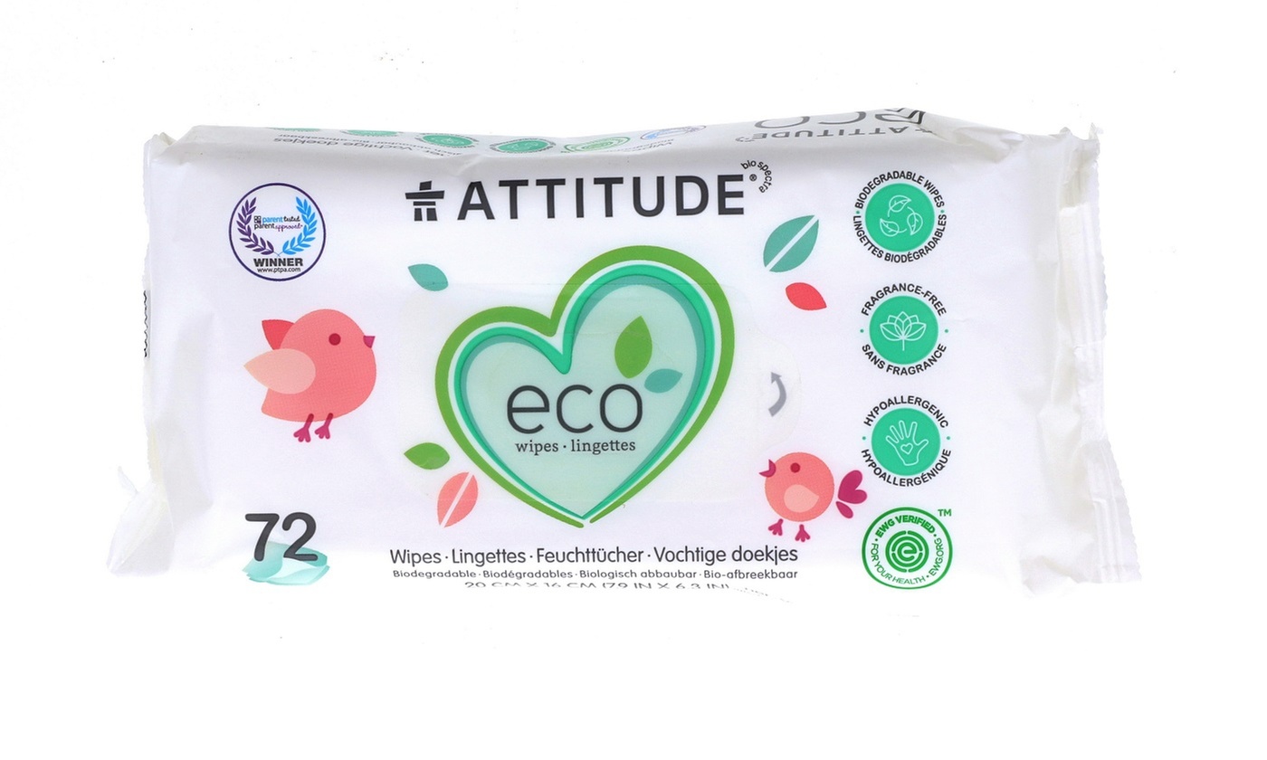 Attitude Eco Wipes Lingettes, Biodegradable 72 Count