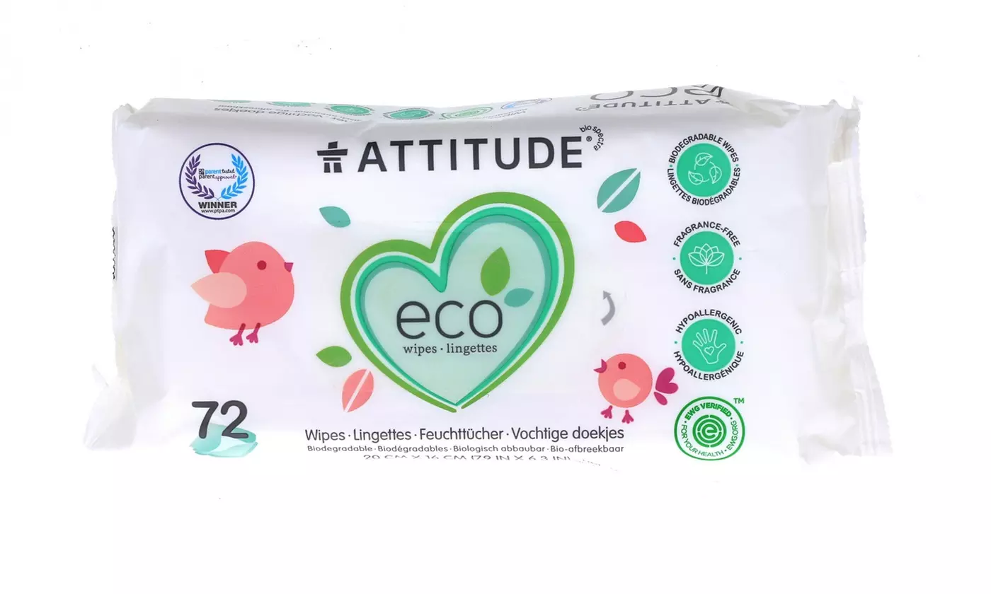 Attitude Eco Wipes Lingettes, Biodegradable 72 Count - Primary Image