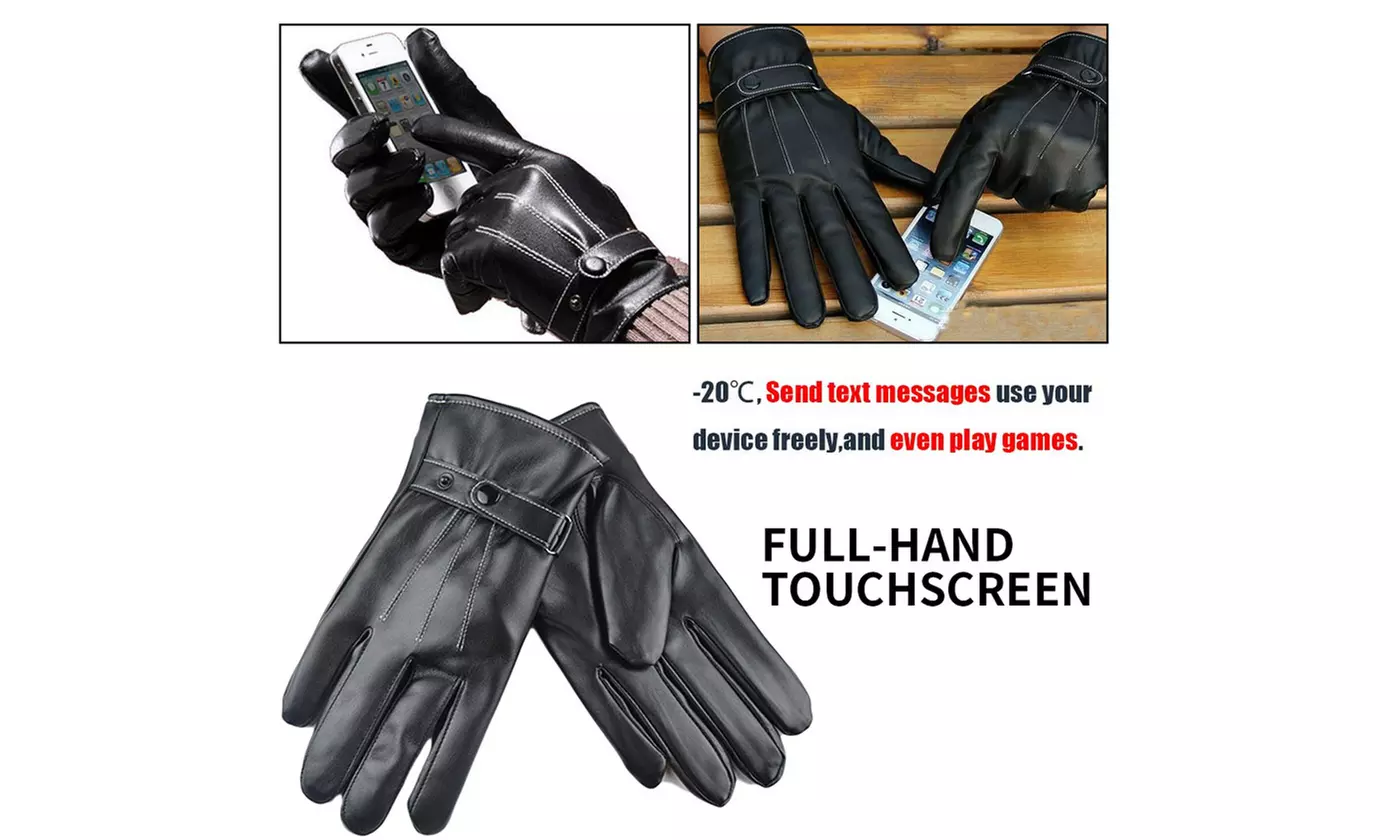 Men Three Finger Touch Screen Leather Gloves