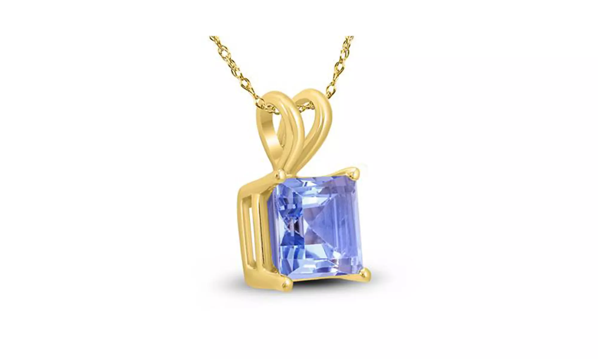 24k yellow Gold plated silver 2 Cttw Princess Tanzanite 18 Inch Necklace - Second Medium
