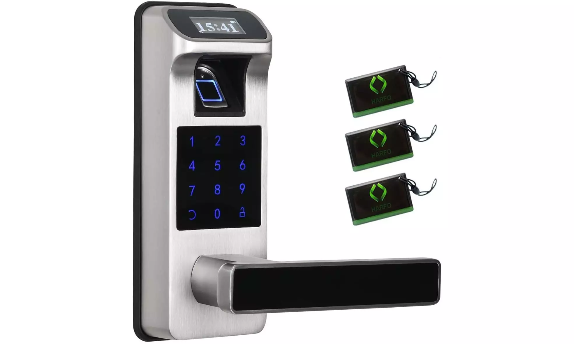 HARFO F01 Fingerprint Door Level Lock w/ Touchscreen & OLED Screen (Silver)- New - Primary Image