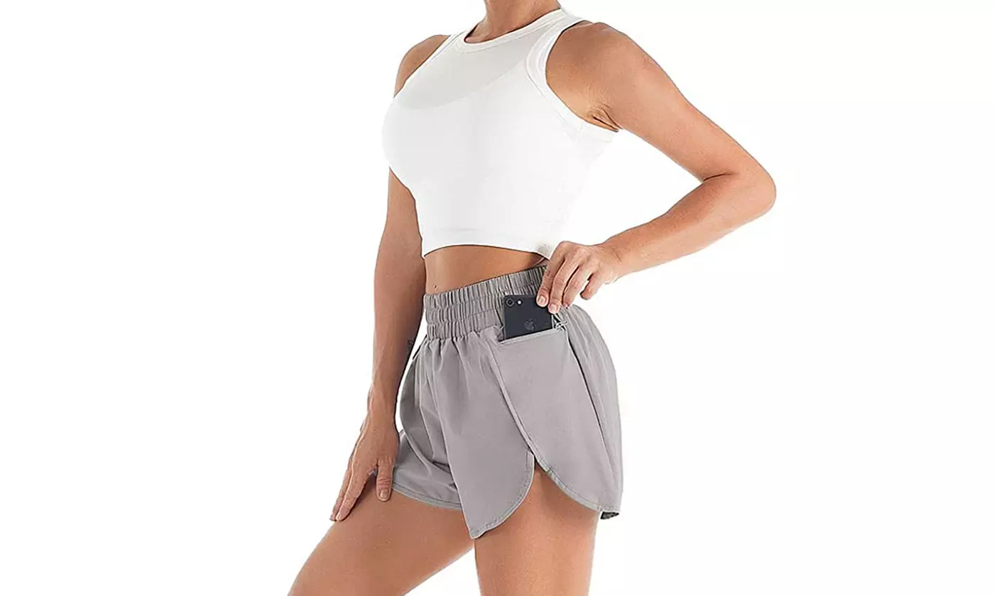Women's Athletic Shorts High Waisted Running Shorts Pocket Sporty Shorts (M-2XL)
