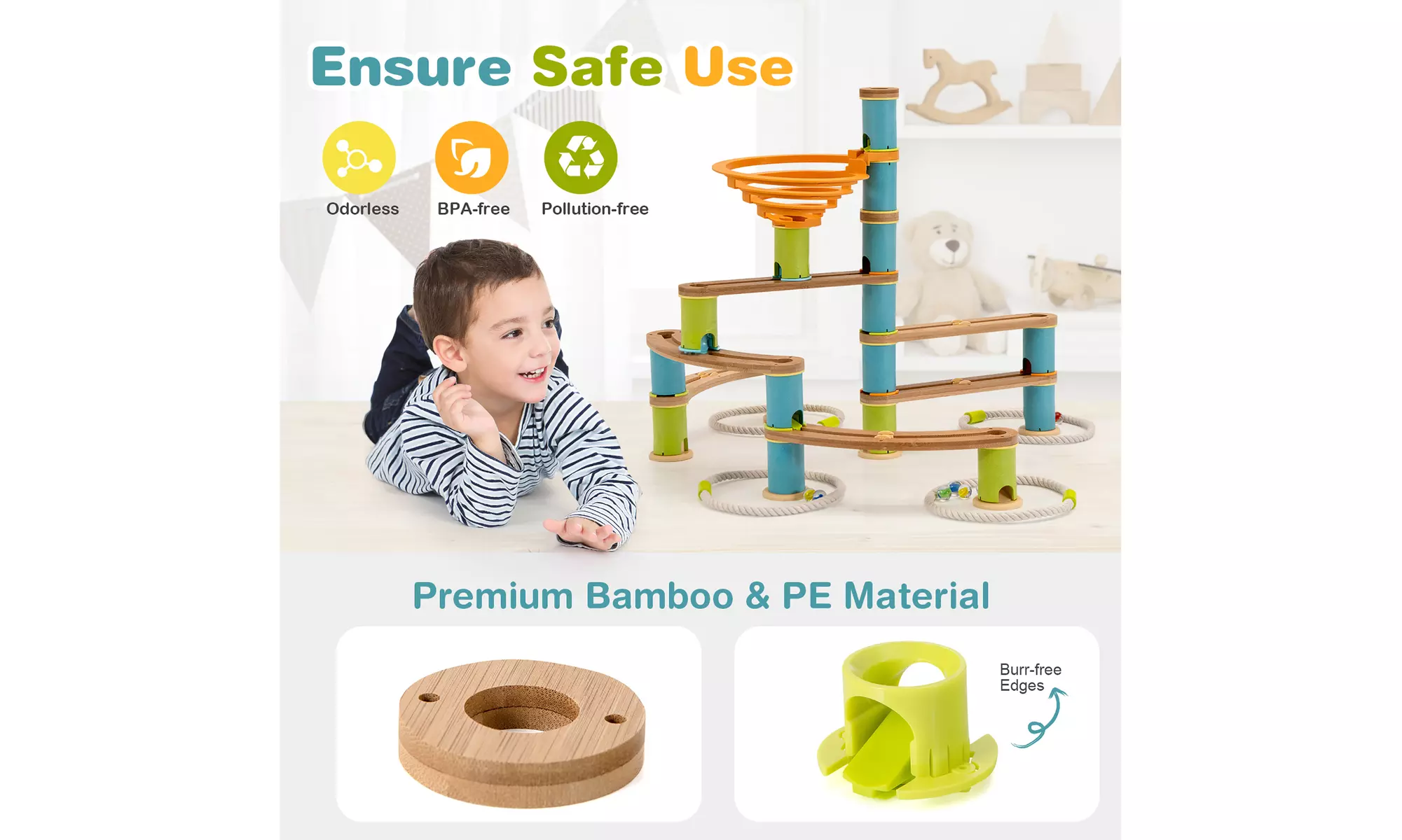 Costway Wooden Marble Run Construction 111PCS STEM Educational Learning Toys