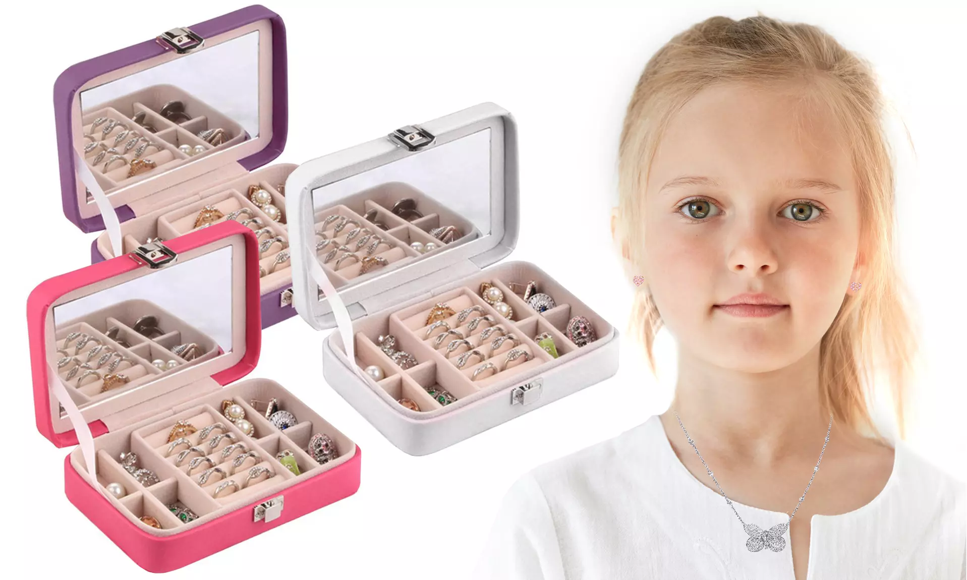 Mini Jewelry Box Organizer with Mirror for Girls of All Ages - Primary Image