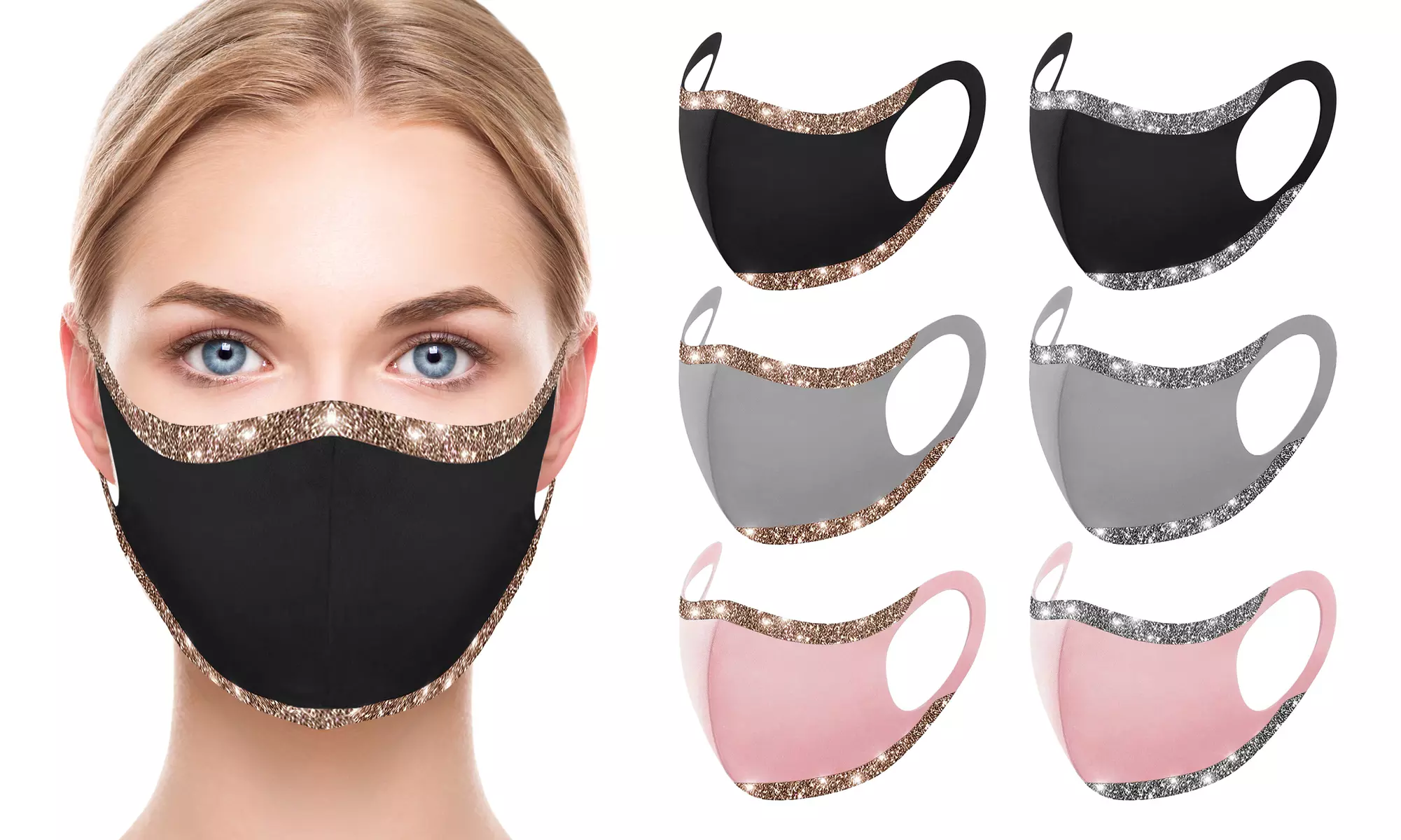 6 Pack : Women's Sparkle Bling Face Mask - Primary Image