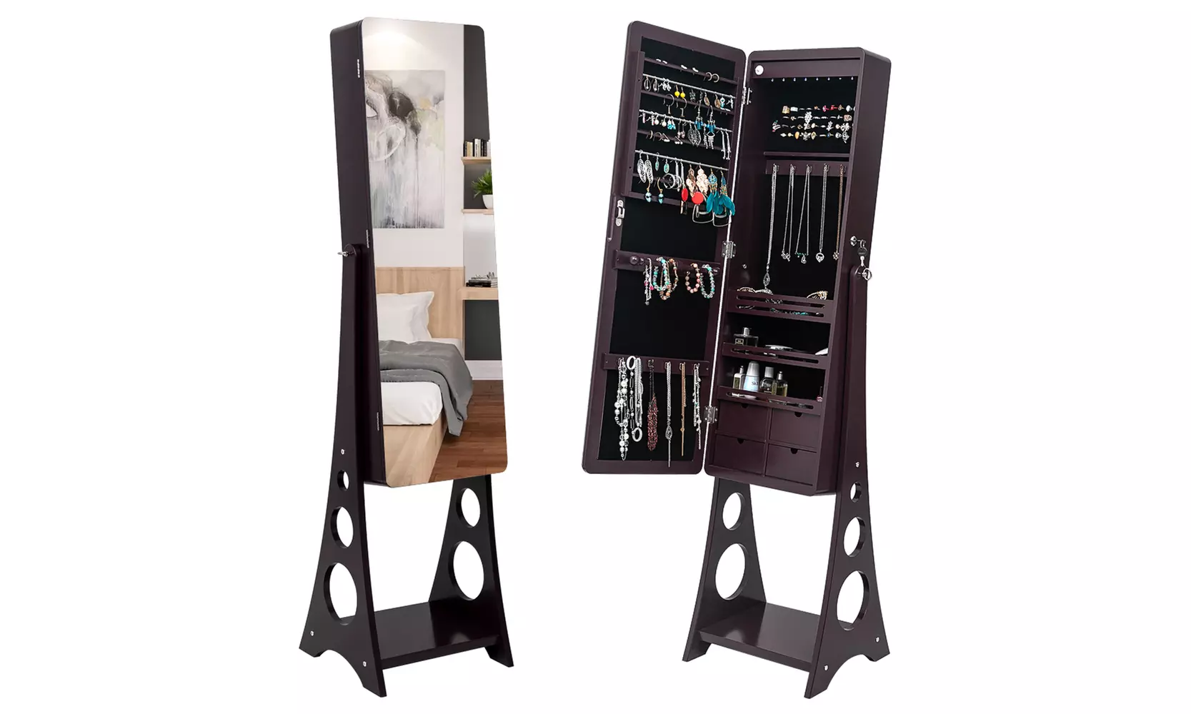3-Layer Shelf,8 Blue LED Lights,Jewelry Storage,Adjustable Arc Mirror Cabinet  - Primary Image