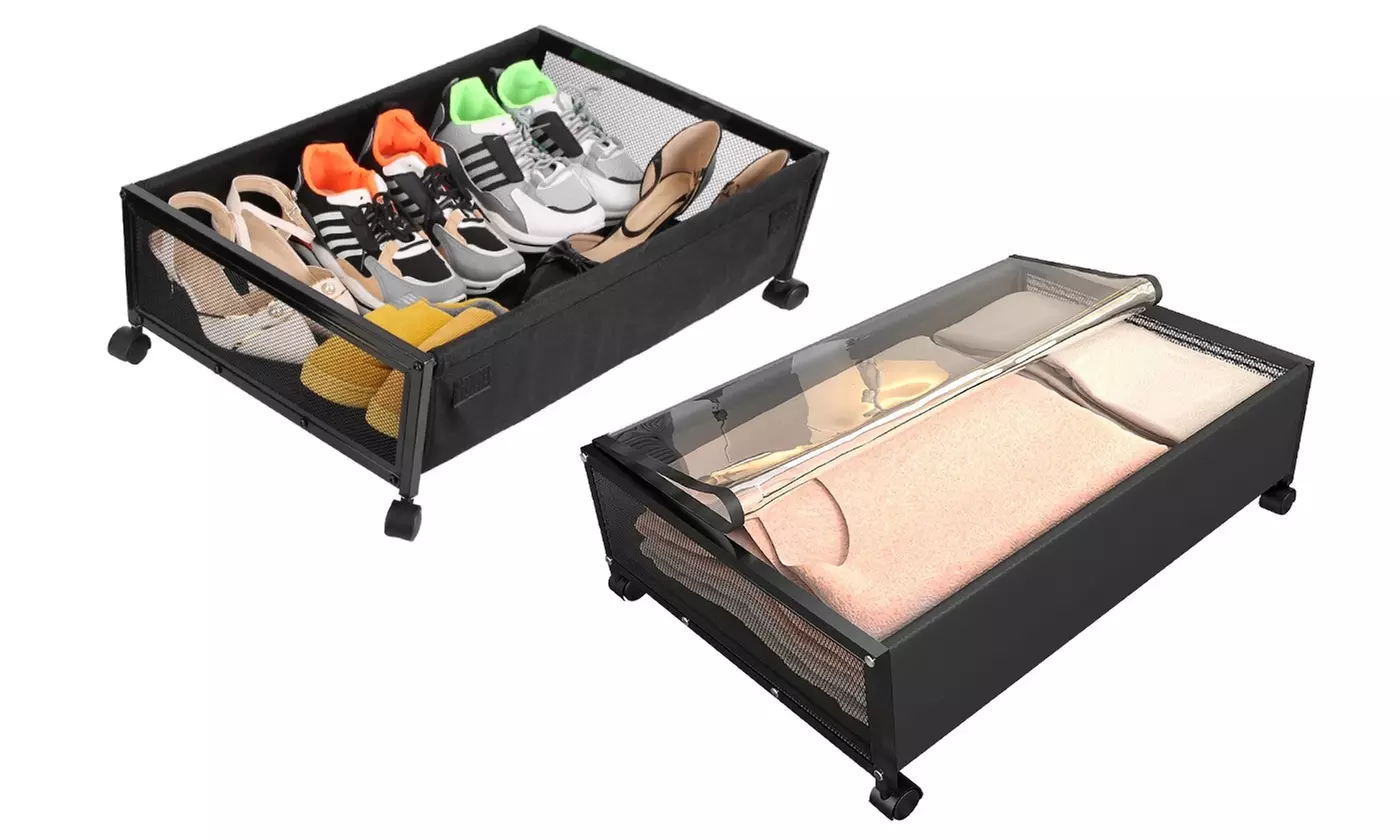 NewHome Under Bed Storage Bins with Rolling Wheels & Clear Lid (2-Pack)