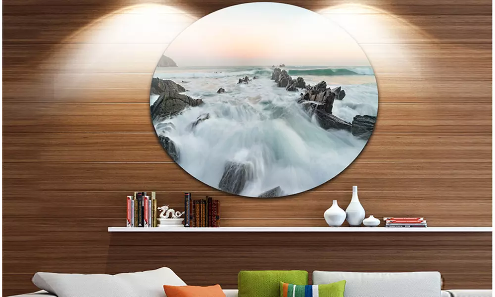 Sunrise at the Bay of Biscay' Beach Metal Circle Wall Art - Primary Image