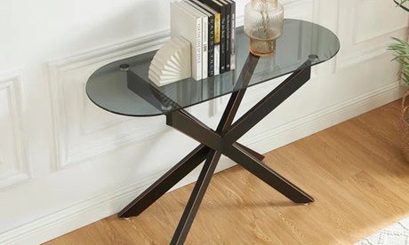 45.3 Tempered Glass Top Console Table With Metal Legs Black 29.5 H X 45.3 W X 17.7 D