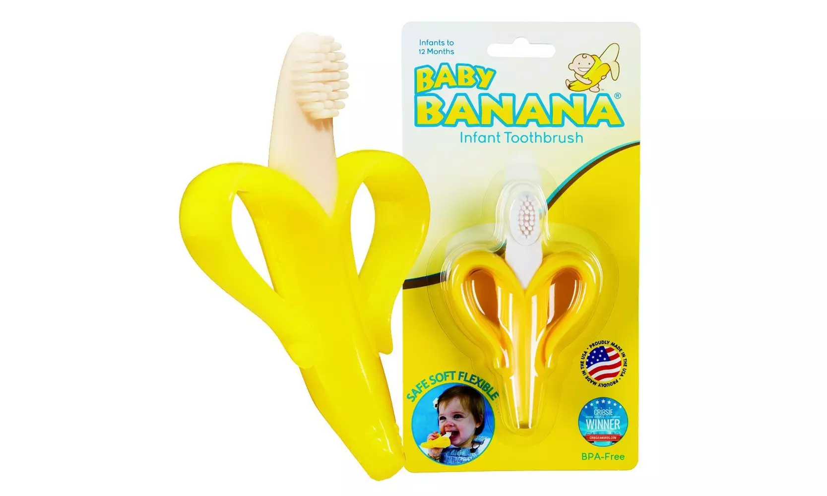 Infant Training Toothbrush and Teether - Yellow Banana - Primary Image
