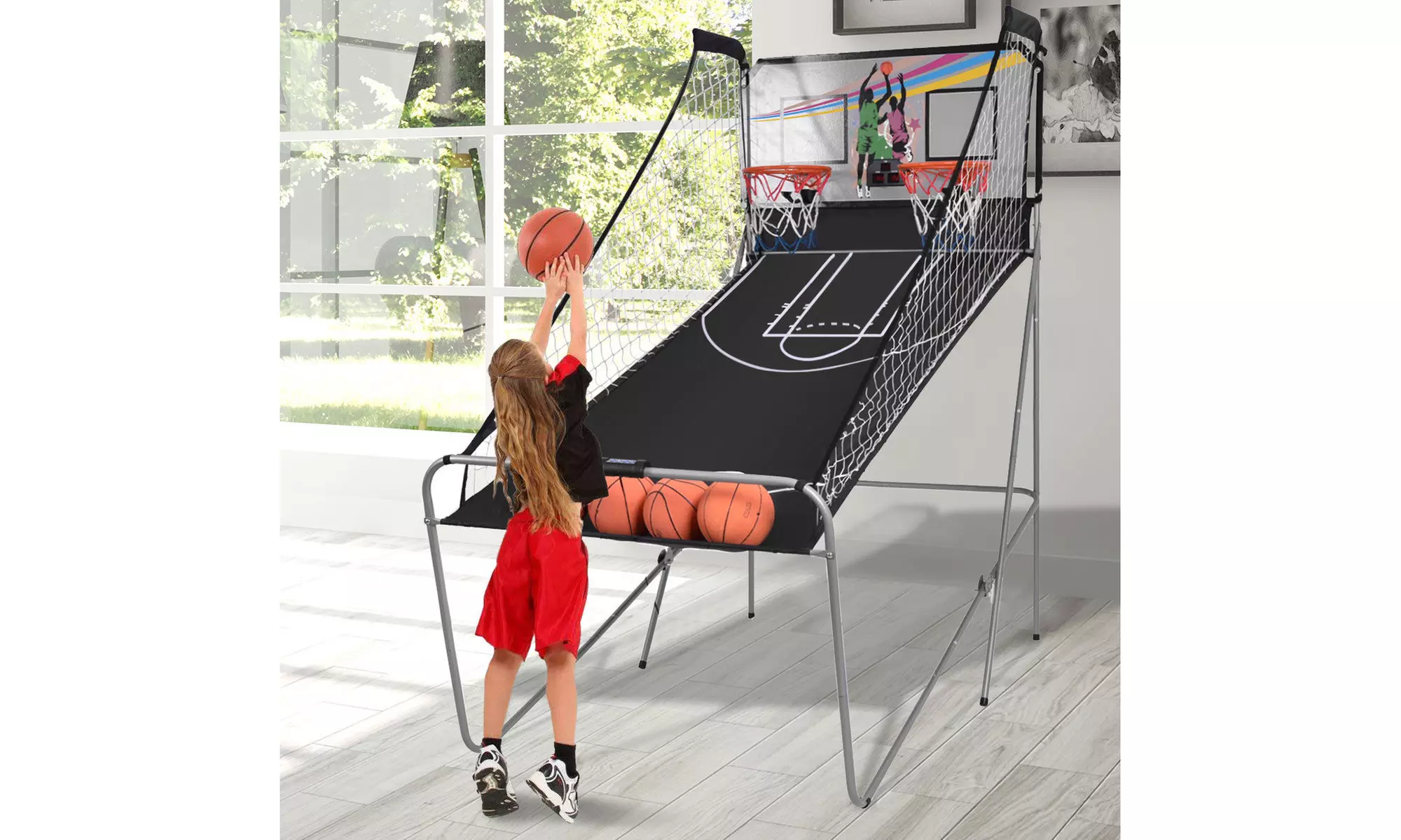 Indoor Basketball Arcade Game Double Electronic Hoops shot 2 Player W/ 4 Balls - Primary Image