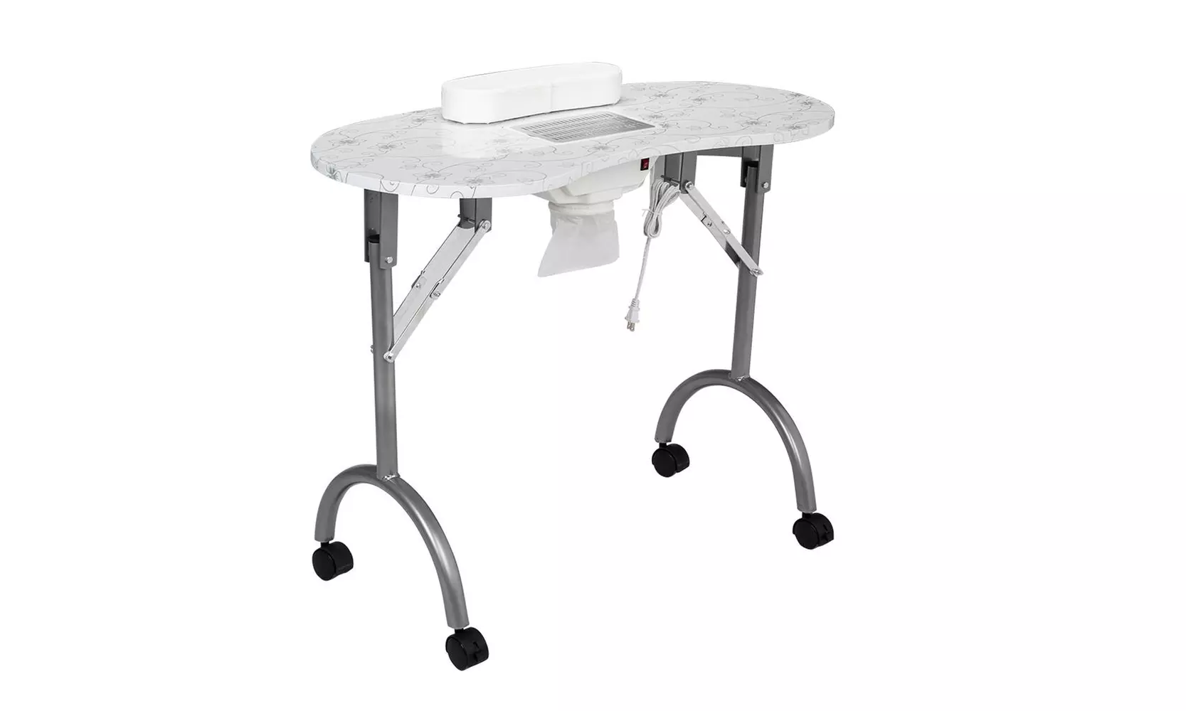 Nail Manicure Table Desk Rolling Work Station Foldable W/ Cushion Bag White - Primary Image