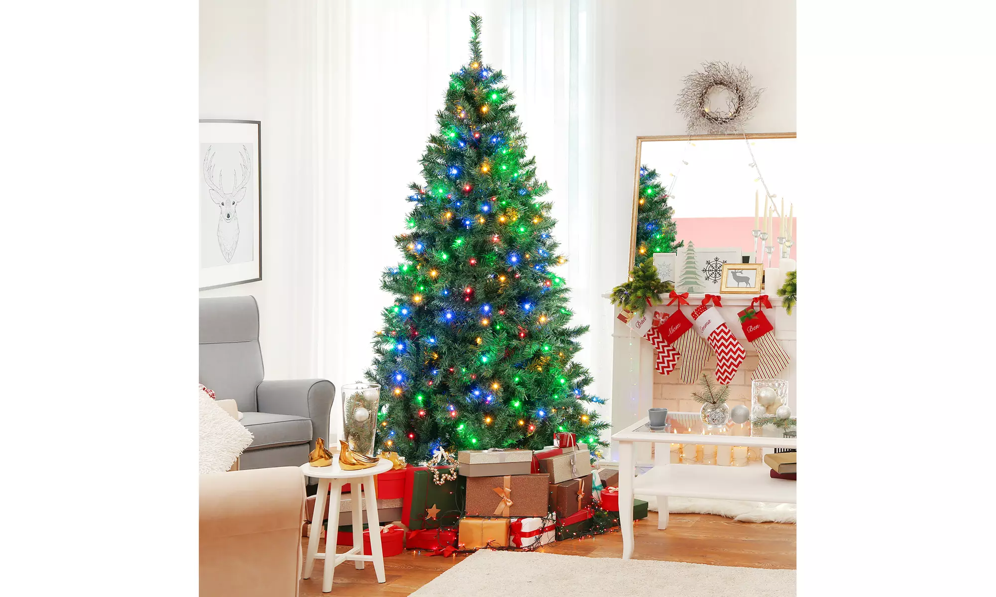 Costway 7FT Pre-Lit Hinged Christmas Tree 350 Lights No Fluffing Required