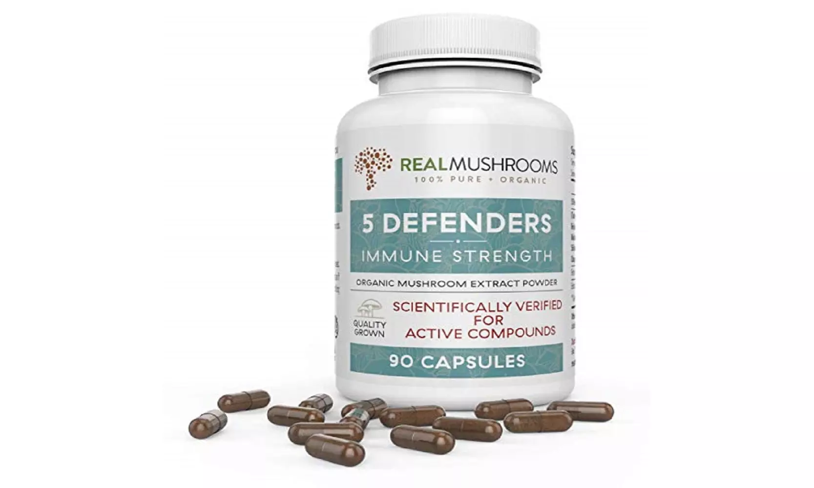 5 Defenders Organic Mushroom Extract Blend by Real Mushrooms - 90 Capsules - Primary Image