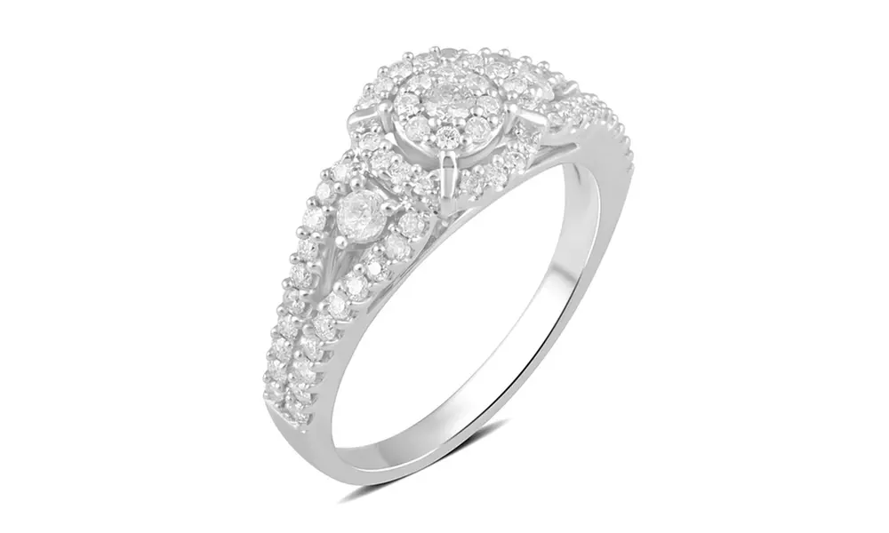 5/8 CTTW Diamond Cluster Engagement Ring in 10K White Gold by DiamondMuse - Second Medium