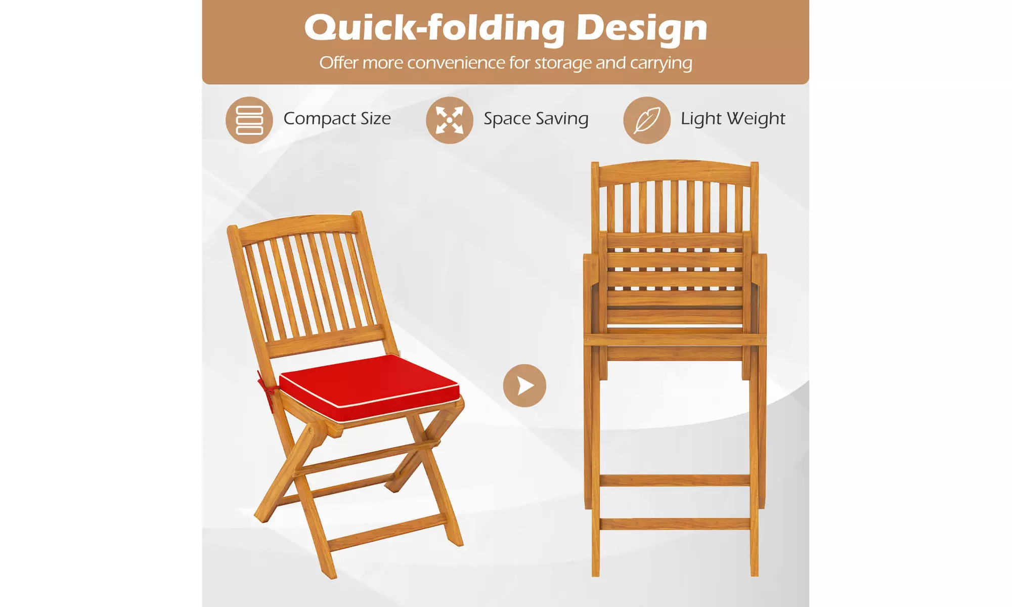 Costway Outdoor Folding Chairs Acacia Wood High-Back Chair with Seat Cushions