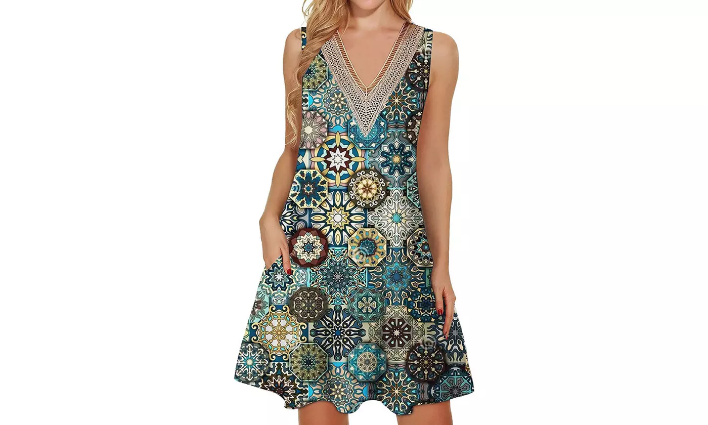 Bohuma Tank Dresses for Women Sleeveless Floral Beach Sundress with Pockets
