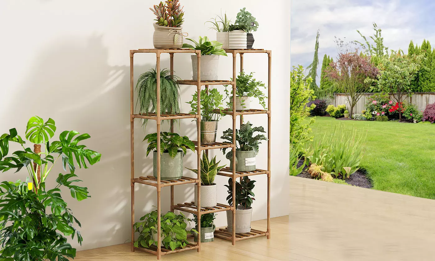 NewHome Multi-Tier Wooden Plant Stand with Tools