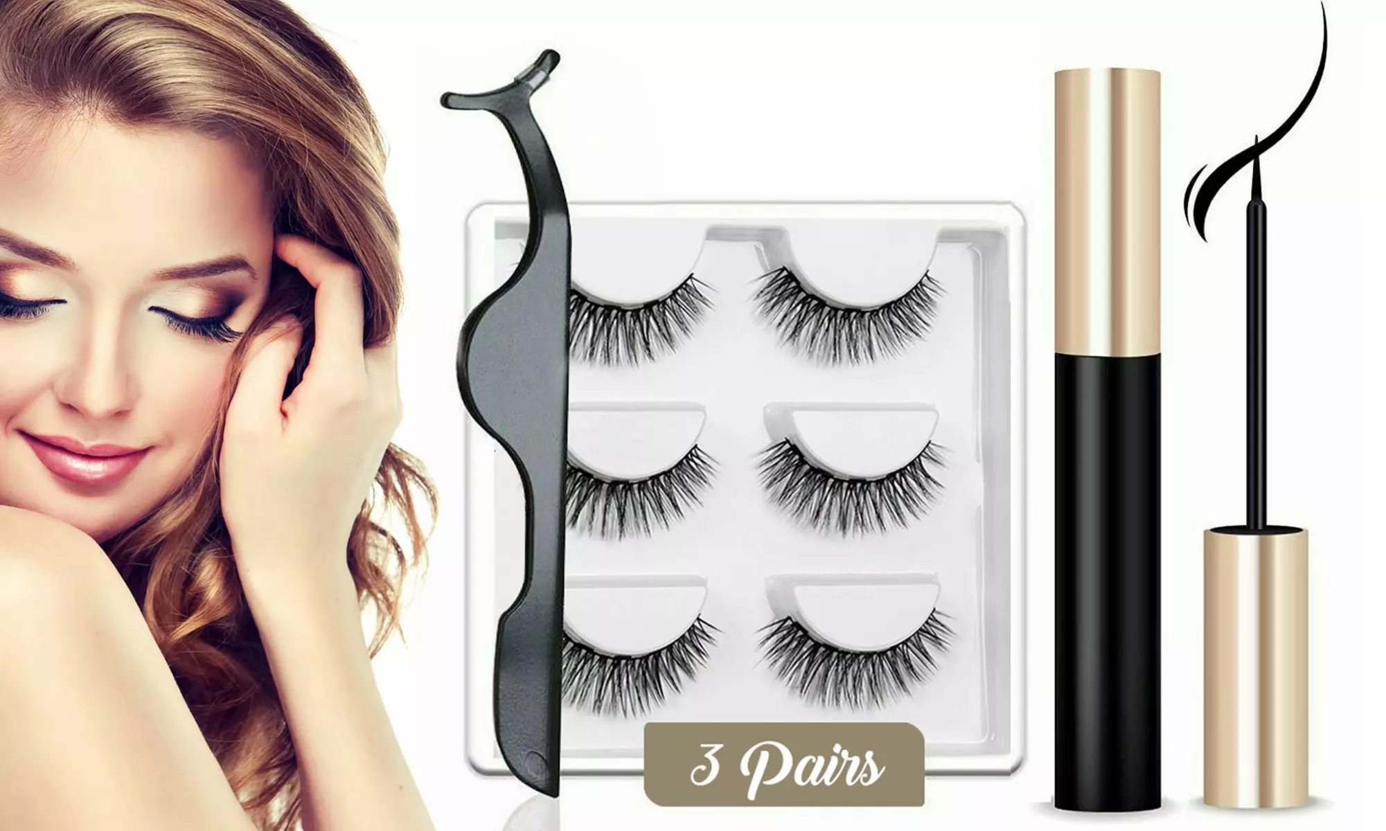 Magnetic Eyeliner With Magnetic Eyelashes Kit, 3 Pair Reusable False Lashes - Primary Image