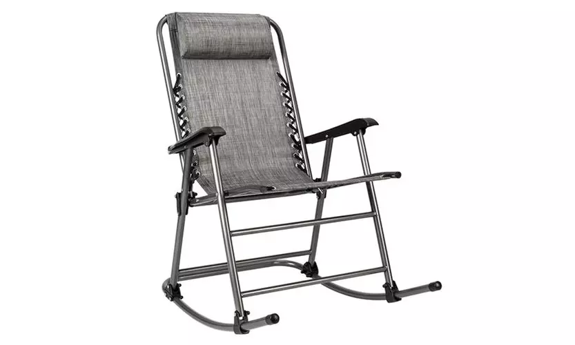 Patio Portable Reclining Folding Rocking Zero Gravity Chair, Grey - Image 6