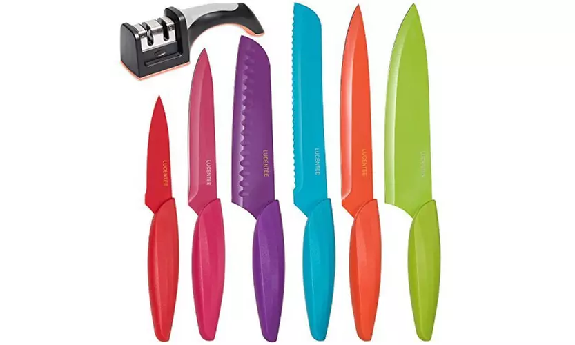 Stainless Steel Kitchen Knife Set 13 Piece - BONUS Sharpener - 6 Knives - Primary Image